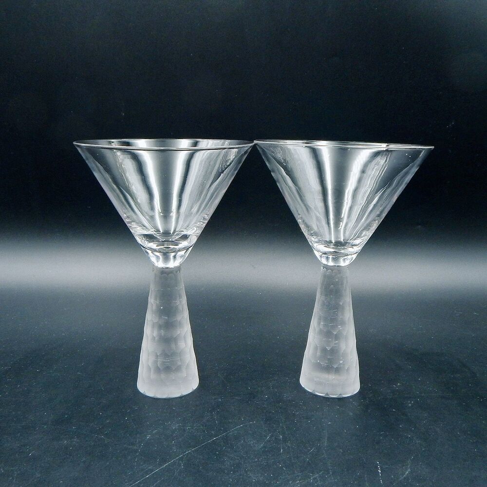 Artland Prescott Crystal Martini Glass Clear Frosted Honeycomb Stem Wine Pair